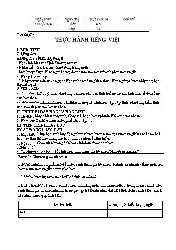 Giáo án Ngữ Văn 7 - Bài 5: Thực hành tiếng việt - Năm học 2024-2025