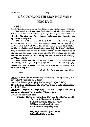 11 Bộ đề cương ôn thi môn Ngữ Văn 9 học kỳ II