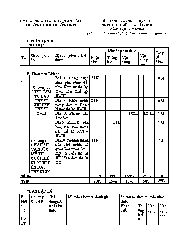 Đề kiểm tra cuối học kì I Lịch sử + Địa lí 8 - Năm học 2023-2024 - Trường THCS Trường Sơn (Có đáp án + Ma trận)