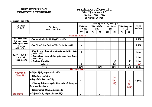 Đề kiểm tra cuối học kì I Lịch sử và địa lí 7 - Năm học 2023-2024 - Trường THCS Trường Sơn (Có đáp án + Ma trận)