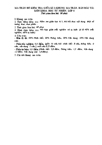 Đề kiểm tra giữa học kì I Khoa học tự nhiên 6 - Năm học 2022-2023 - Trường THCS Trường Sơn (Có đáp án + Ma trận)