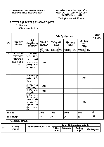 Đề kiểm tra giữa học kì I Lịch sử và Địa lí 7 - Năm học 2022-2023 - Trường THCS Trường Sơn (Có đáp án + Ma trận)