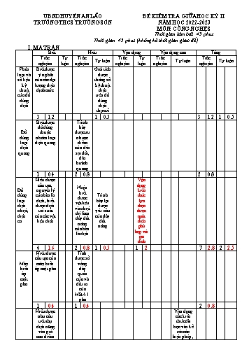 Đề kiểm tra giữa học kì II Công nghệ 8 - Năm học 2022-2023 - Trường THCS Trường Sơn (Có đáp án + Ma trận)