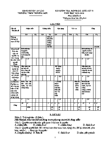Đề kiểm tra giữa học kì II Giáo dục công dân 8 - Năm học 2022-2023 - Trường THCS Trường Sơn (Có đáp án + Ma trận)