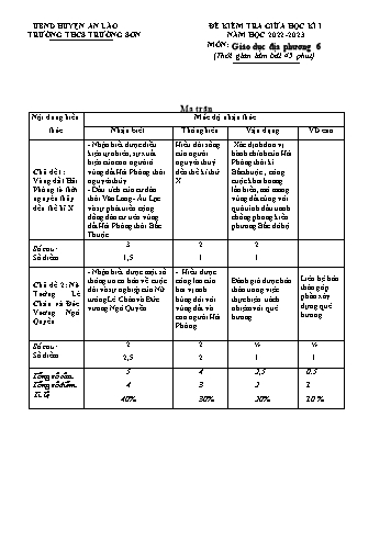 Đề kiểm tra giữa học kỳ I Giáo dục địa phương 6 - Năm học 2022-2023 - Trường THCS Trường Sơn (Có đáp án + Ma trận)