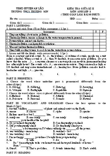 Đề kiểm tra giữa kì II Tiếng Anh 8 - Năm học 2023-2024 - Trường THCS Trường Sơn