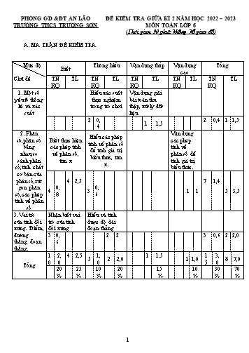 Đề kiểm tra giữa kì II Toán 6 - Năm học 2022-2023 - Trường THCS Trường Sơn (Có đáp án + Ma trận)