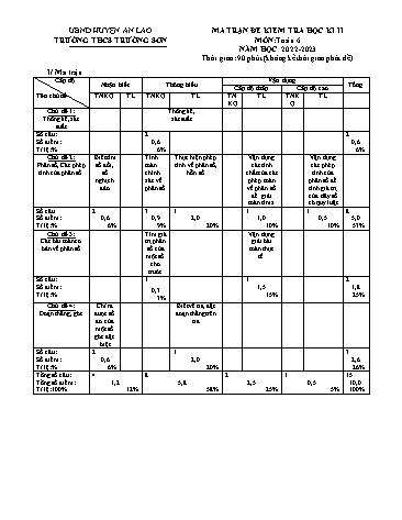 Đề kiểm tra học kỳ II Toán 6 - Năm học 2022-2023 - Trường THCS Trường Sơn (Có đáp án + Ma trận)