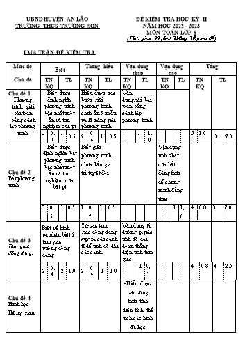 Đề kiểm tra học kỳ II Toán 8 - Năm học 2022-2023 - Trường THCS Trường Sơn (Có đáp án + Ma trận)