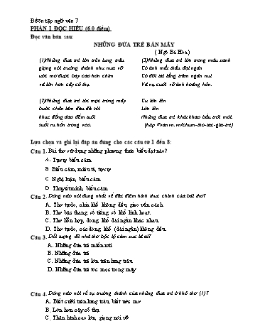 Đề ôn tập môn Ngữ Văn Lớp 7