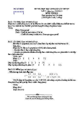 Đề thi chọn học sinh giỏi cấp huyện Tin học 9 - Năm học 2018-2019 (Có đáp án)