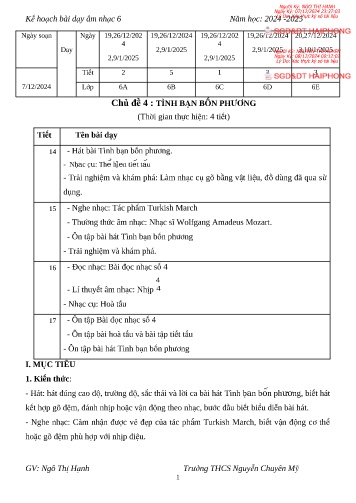 Giáo án Âm nhạc 6 - Chủ đề 4 : Tình bạn bốn phương - Năm học 2024-2025 - Ngô Thị Hạnh