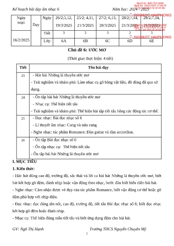Giáo án Âm nhạc 6 - Chủ đề 6: Ước mơ - Năm học 2024-2025 - Ngô Thị Hạnh