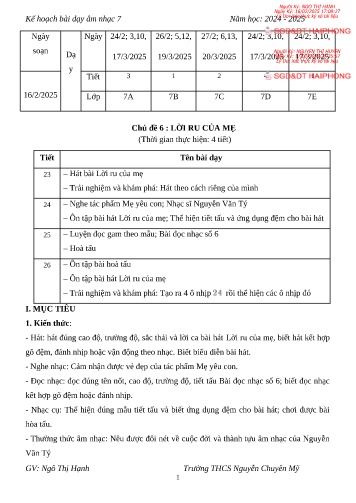 Giáo án Âm nhạc 7 - Chủ đề 6: Lời ru của mẹ - Năm học 2024-2025 - Ngô Thị Hạnh