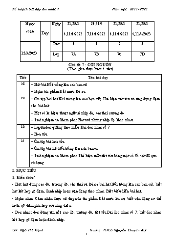 Giáo án Âm nhạc 7 - Chủ đề 7: Cội nguồn - Năm học 2022-2023 - Ngô Thị Hạnh