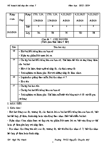 Giáo án Âm nhạc 7 - Chủ đề 7: Cội nguồn - Năm học 2023-2024 - Ngô Thị Hạnh