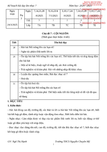 Giáo án Âm nhạc 7 - Chủ đề 7: Cội nguồn - Năm học 2024-2025 - Ngô Thị Hạnh