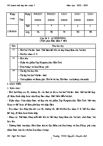 Giáo án Âm nhạc 7 - Chủ đề 8: Quê hương - Năm học 2023-2024 - Ngô Thị Hạnh
