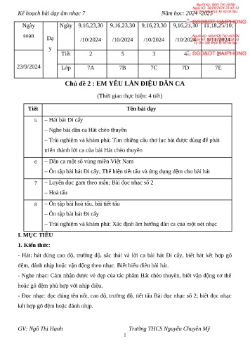 Giáo án Âm nhạc 8 - Chủ đề 2: Em yêu làn điệu dân ca - Năm học 2024-2025 - Ngô Thị Hạnh