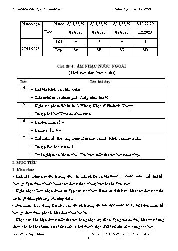 Giáo án Âm nhạc 8 - Chủ đề 4 : Âm nhạc nước ngoài - Năm học 2023-2024 - Ngô Thị Hạnh