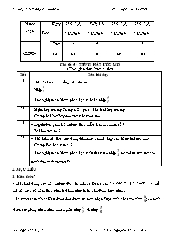 Giáo án Âm nhạc 8 - Chủ đề 6: Tiếng hát ước mơ - Năm học 2023-2024 - Ngô Thị Hạnh