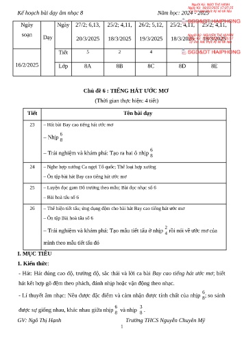 Giáo án Âm nhạc 8 - Chủ đề 6: Tiếng hát ước mơ - Năm học 2024-2025 - Ngô Thị Hạnh