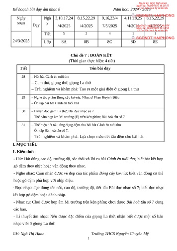 Giáo án Âm nhạc 8 - Chủ đề 7: Đoàn kết - Năm học 2024-2025 - Ngô Thị Hạnh