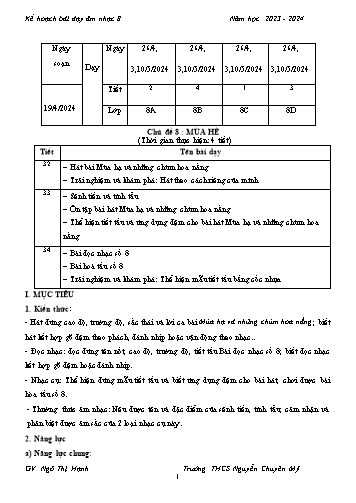 Giáo án Âm nhạc 8 - Chủ đề 8: Mùa hè - Năm học 2023-2024 - Ngô Thị Hạnh