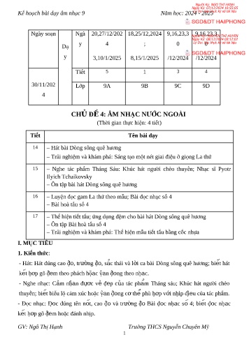 Giáo án Âm nhạc 9 - Chủ đề 4: Âm nhạc nước ngoài - Năm học 2024-2025 - Ngô Thị Hạnh