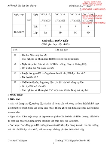 Giáo án Âm nhạc 9 - Chủ đề 5 : Đoàn kết - Năm học 2024-2025 - Ngô Thị Hạnh