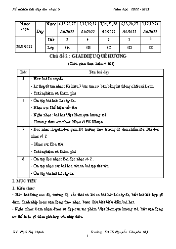 Giáo án Âm nhạc Lớp 6 - Chủ đề 2: Giai điệu quê hương - Năm học 2022-2023 - Ngô Thị Hạnh