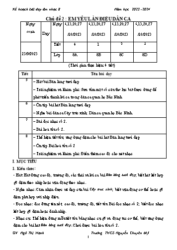 Giáo án Âm nhạc Lớp 8 - Chủ đề 2: Em yêu làm điệu dân ca - Năm học 2023-2024 - Ngô Thị Hạnh