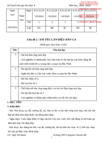 Giáo án Âm nhạc Lớp 8 - Chủ đề 2: Em yêu làn điệu dân ca - Năm học 2024-2025 - Ngô Thị Hạnh