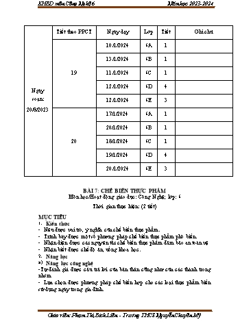Giáo án Công nghệ 6 (Cánh diều) - Bài 7: Chế biến thực phẩm - Năm học 2023-2024 - Phạm Thị Bích Liên