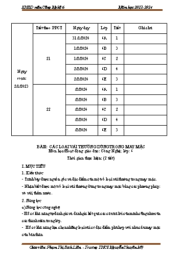 Giáo án Công nghệ 6 (Cánh diều) - Bài 8: Các loại vải thường dùng trong may mặc - Năm học 2023-2024 - Phạm Thị Bích Liên
