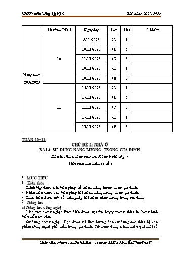 Giáo án Công nghệ 6 - Tuần 10+11 - Năm học 2023-2024 - Phạm Thị Bích Liên