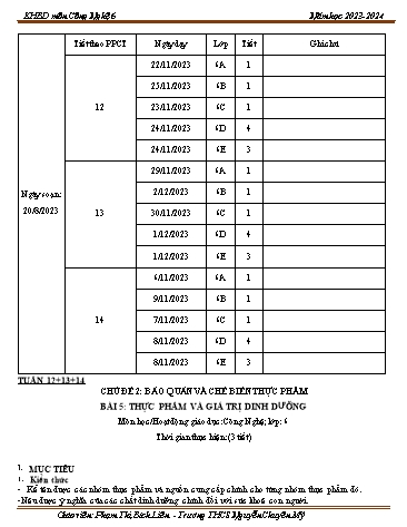 Giáo án Công nghệ 6 - Tuần 12+13+14 - Năm học 2023-2024 - Phạm Thị Bích Liên