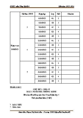 Giáo án Công nghệ 6 - Tuần 5+6+7 - Năm học 2023-2024 - Phạm Thị Bích Liên