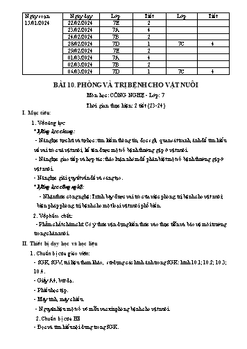 Giáo án Công nghệ 7 - Bài 10: Phòng và trị bệnh cho vật nuôi