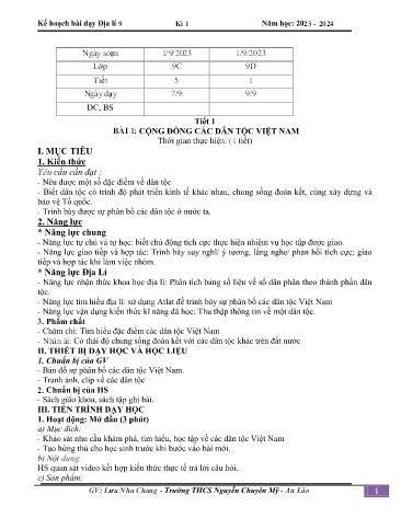 Giáo án Địa lí 9 - Bài 1: Cộng đồng các dân tộc Việt Nam - Năm học 2023-2024 - Lưu Nha Chang