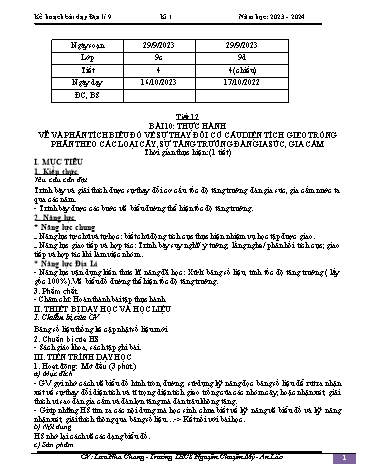 Giáo án Địa lí 9 - Bài 10: Thực hành vẽ và phân tích biểu đồ về sự thay đổi cơ cấu diện tích gieo trồng phân theo các loại cây, sự tăng trưởng đàn gia súc, gia cầm - Năm học 2023-2024 - Lưu Nha Chang