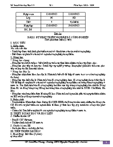 Giáo án Địa lí 9 - Bài 12: Sự phát triển và phân bố công nghiệp - Năm học 2023-2024 - Lưu Nha Chang