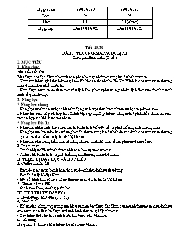 Giáo án Địa lí 9 - Bài 15: Thương mại và du lịch - Năm học 2023-2024 - Lưu Nha Chang