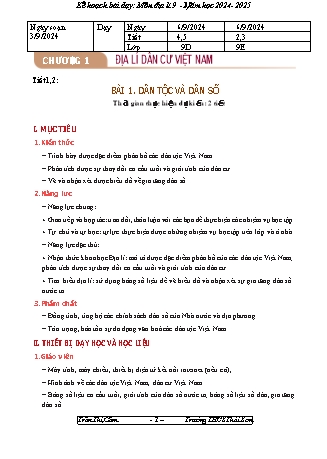 Giáo án Địa lí 9 - Chương 1 - Bài 1: Dân tộc và dân số - Năm học 2024-2025 - Trần Thị Gấm