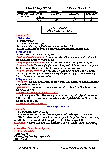 Giáo án Giáo dục Công dân 6 - Bài 4: Tôn trọng sự thật - Năm học 2024-2025 - Đinh Thị Thảo