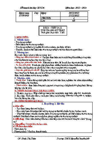 Giáo án Giáo dục Công dân 6 - Bài 4: Tôn trọng sự thật (Tiết 10+11) - Năm học 2024-2025 - Đinh Thị Thảo