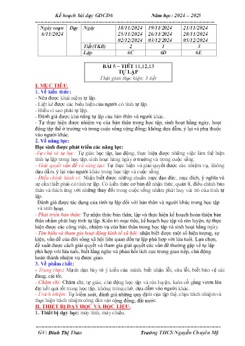 Giáo án Giáo dục Công dân 6 - Tuần 11+12+13 - Năm học 2024-2025 - Đinh Thị Thảo
