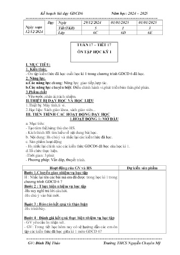 Giáo án Giáo dục Công dân 6 - Tuần 17 - Năm học 2024-2025 - Đinh Thị Thảo