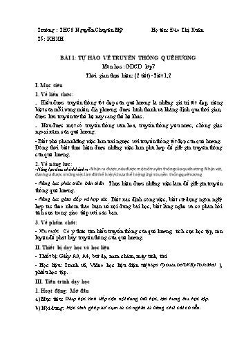Giáo án Giáo dục công dân 7 (Cánh diều) - Bài 1: Tự hào về truyền thống quê hương - Đào Thị Xuân