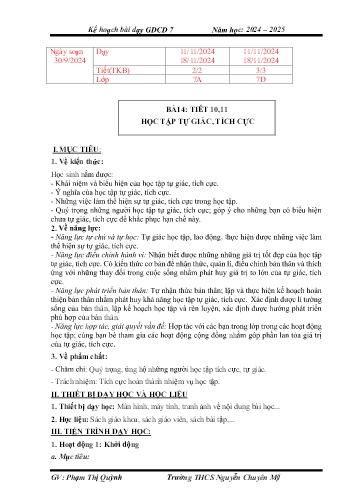 Giáo án Giáo dục công dân 7 - Tuần 10+11 - Năm học 2024-2025 - Phạm Thị Quỳnh